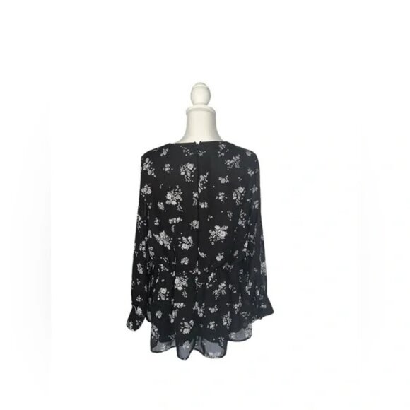 LANE BRYANT - Womens Blouse Black Floral V Neck Long Sleeve Plus Size - Picture 3 of 4